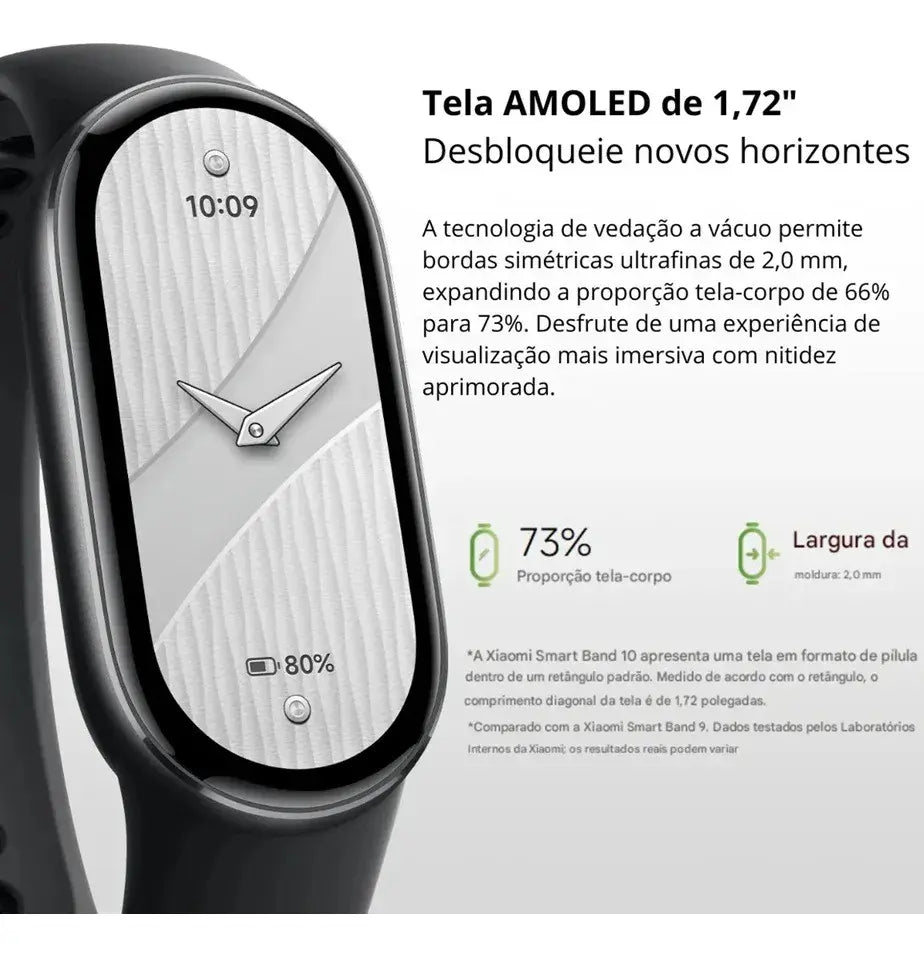 Smart Band Xiaomi 10 Midnight Preto com Tela AMOLED 1,72" e Resistência 5ATM Original