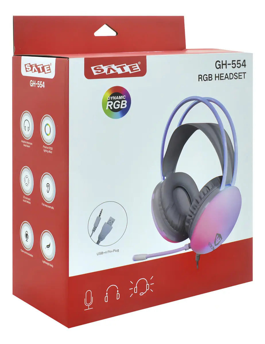 Headset Gamer TOEV CM7002 com LED RGB e Microfone Branco