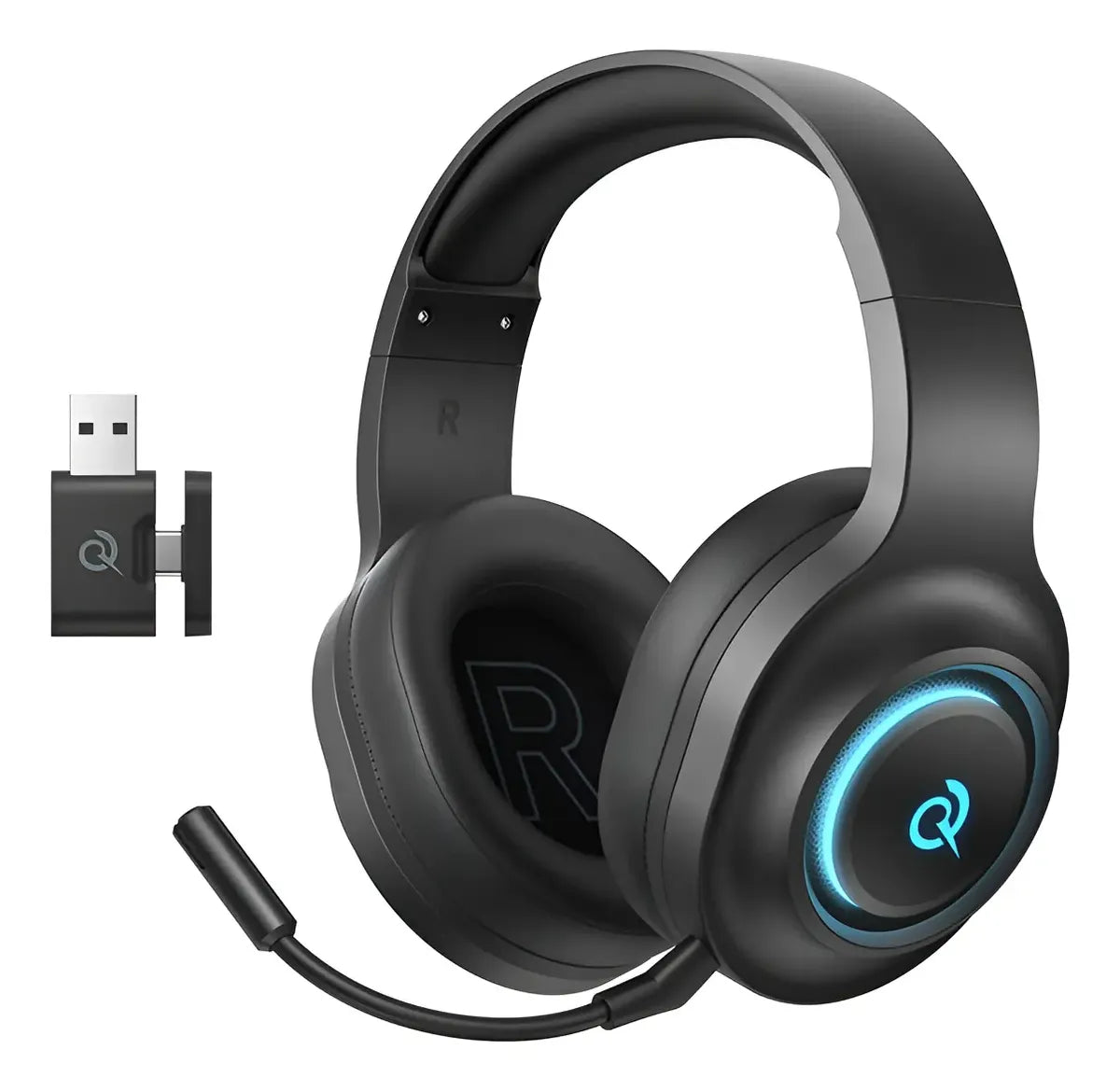 Headset Gamer QCY V200 RGB 2.4G Bluetooth com Microfone para PC PS4 PS5 Switch Preto