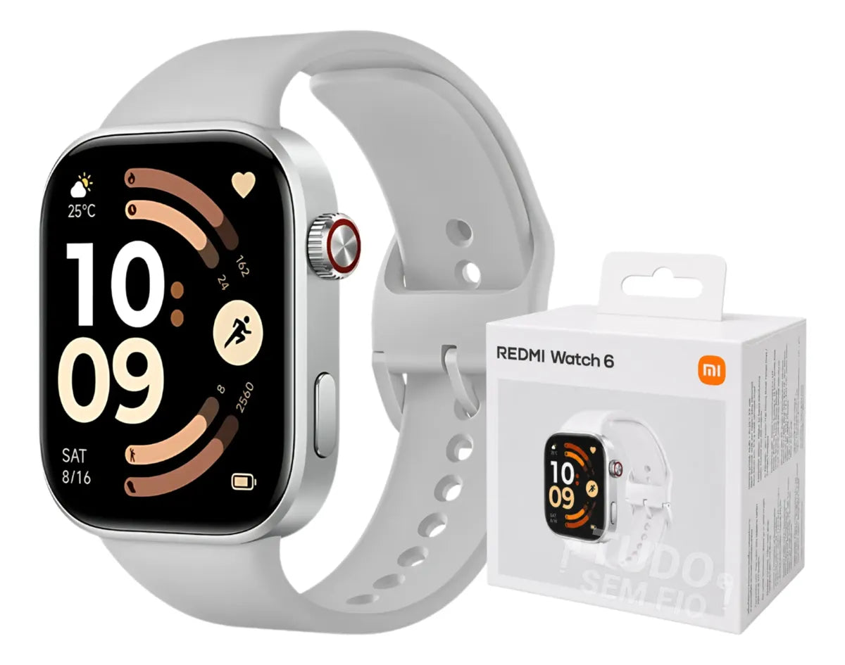 Smartwatch Xiaomi Redmi Watch 6 Versão Global AMOLED GPS Bluetooth 46mm Branco e Preto