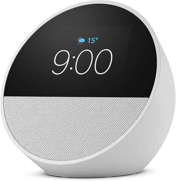 Amazon Echo Spot 2024 Smart Alarm Clock com Alexa Preto e Branco