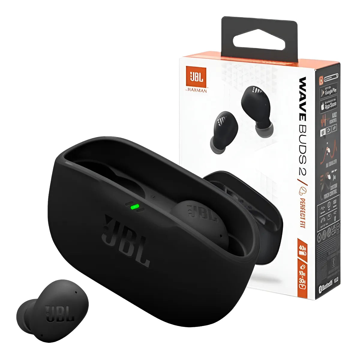 Fone de Ouvido JBL Wave Buds 2 Bluetooth Sem Fio com Cancelamento de Ruído Preto Original
