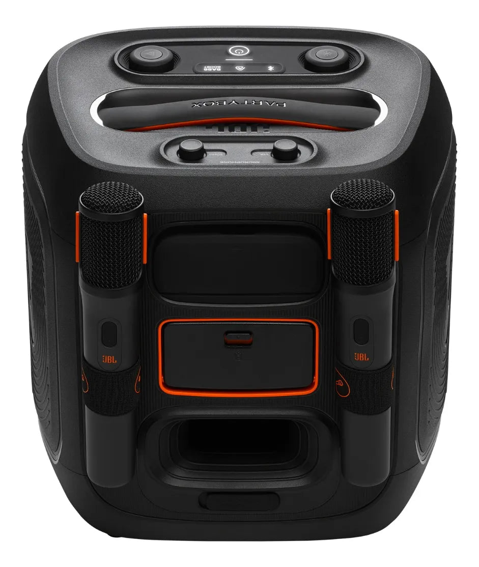 Caixa de Som Portátil JBL PartyBox Encore 2 com 2 Microfones Bluetooth Luzes LED Preta