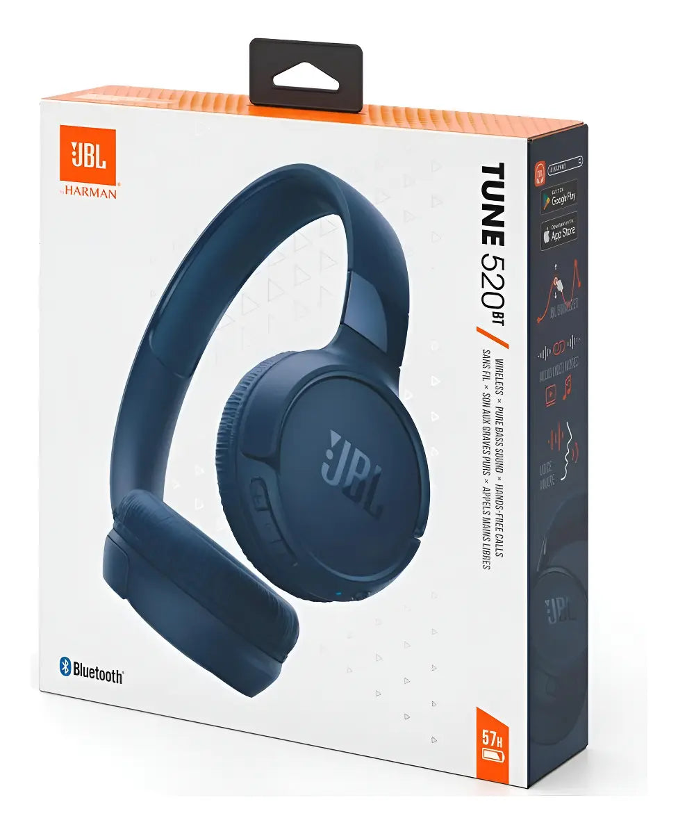 Fone de Ouvido JBL Tune 520BT Sem Fio Dobrável com Bluetooth Preto Original