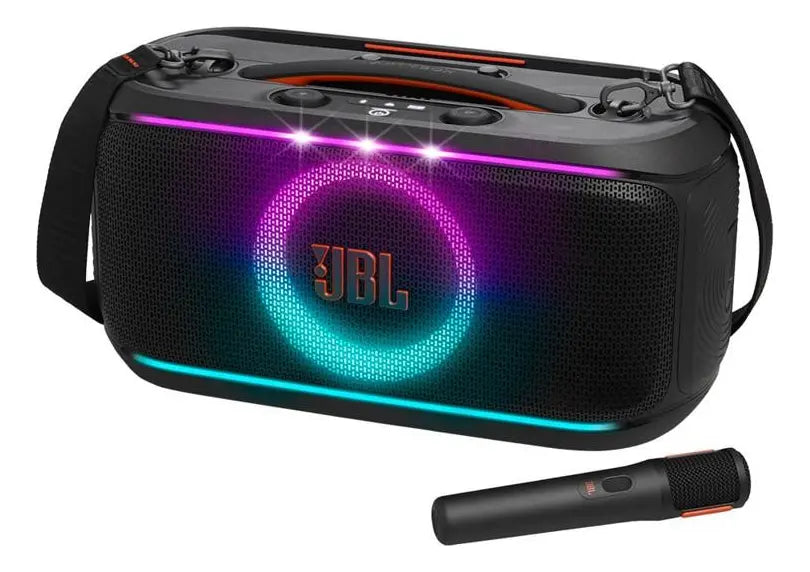 Caixa de Som Portátil JBL PartyBox On-The-Go 2 com Microfone Sem Fio Bluetooth Luzes LED Preta