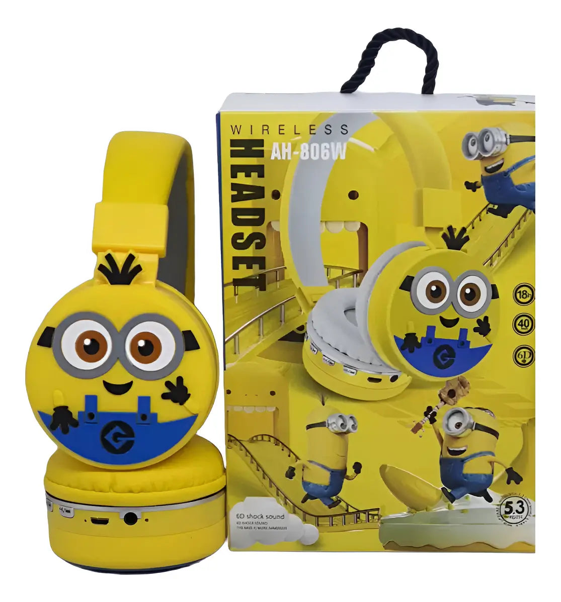 Fone de Ouvido Infantil Minions Bluetooth Sem Fio com Microfone Amarelo