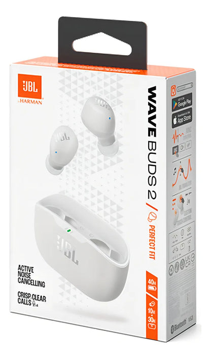 Fone de Ouvido JBL Wave Buds 2 Branco com Cancelamento de Ruído e Bluetooth Original
