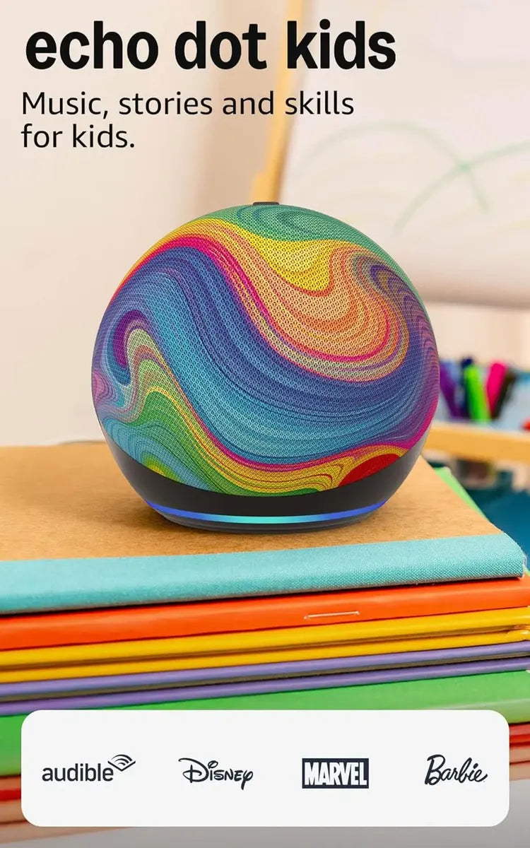 Echo Dot Kids Amazon com Alexa Edição Rainbow Swirl Colorida Original