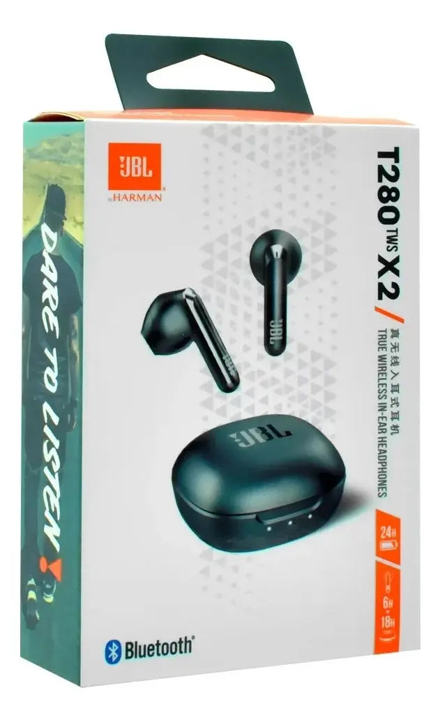 Fone de Ouvido JBL T280 TWS X2 Bluetooth Sem Fio com Microfone Preto Original