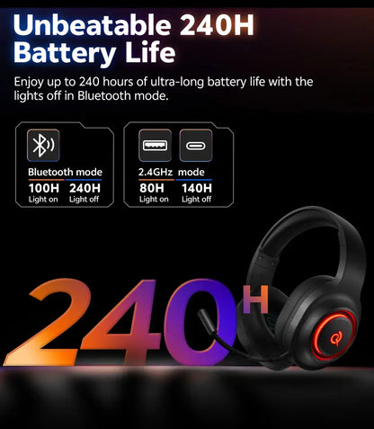 Headset Gamer QCY V200 RGB 2.4G Bluetooth com Microfone para PC PS4 PS5 Switch Preto