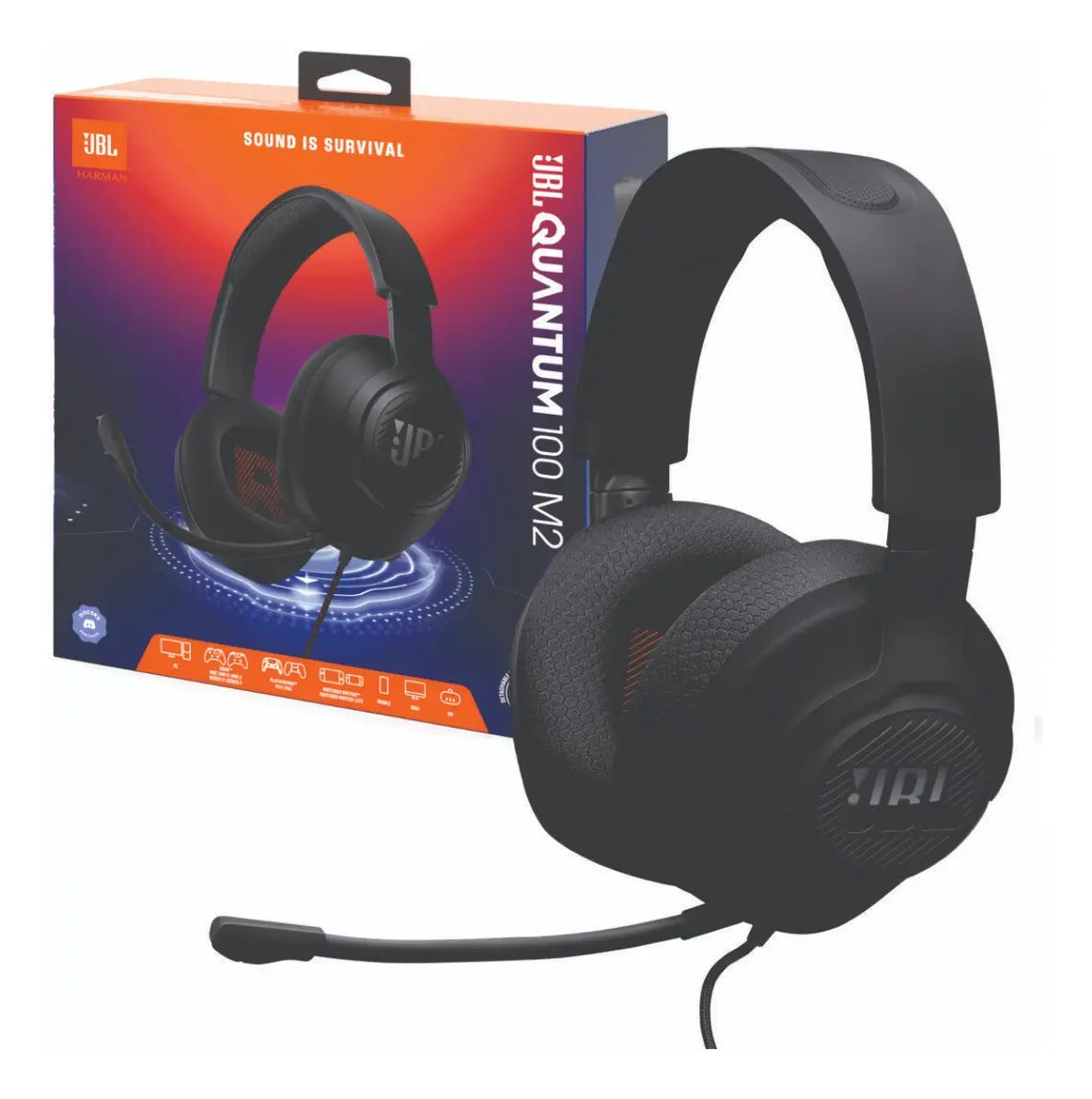 Headset Gamer JBL Quantum 100 M2 com Microfone Removível e Cabo P2 Preto Original