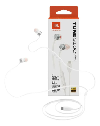 Fone de Ouvido JBL Tune 310C USB-C com Microfone e Hi-Res Branco Original