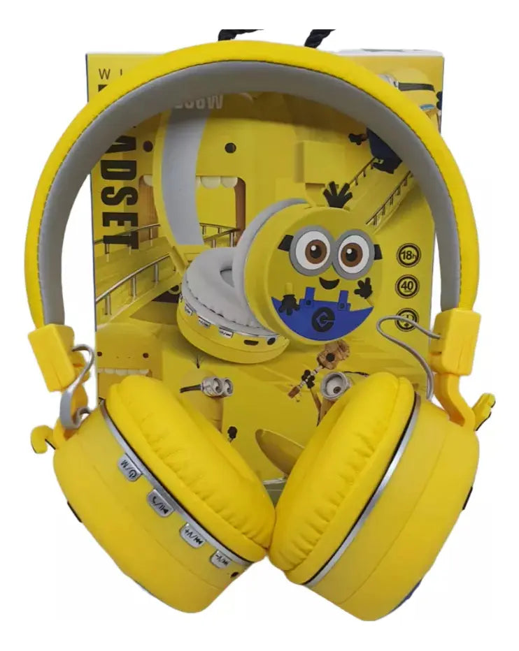 Fone de Ouvido Infantil Minions Bluetooth Sem Fio com Microfone Amarelo