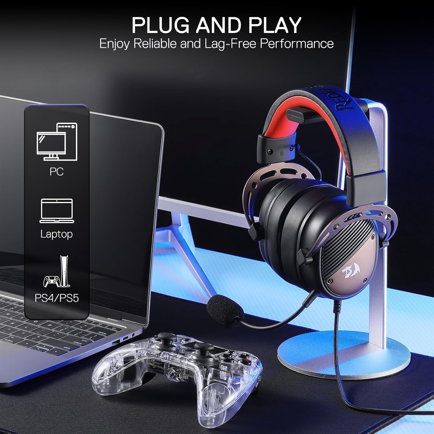 Headset Gamer Redragon H730 USB com Som Espacial 360° e Microfone Removível Preto Original