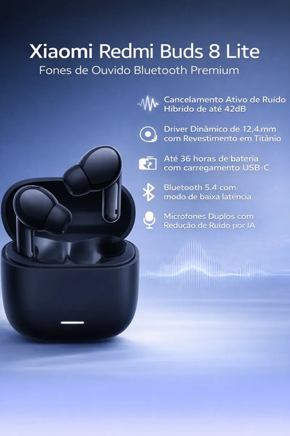 Fone de Ouvido Xiaomi Redmi Buds 8 Lite Bluetooth Sem Fio com ANC Preto Original